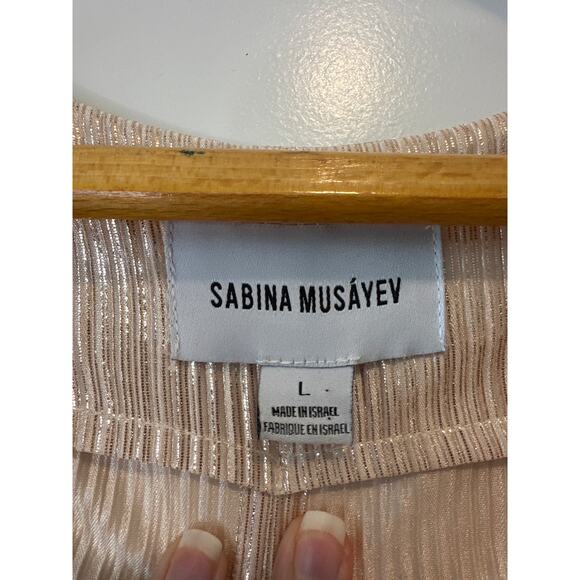 Sabina Musayev Adi Pearl Blush Metallic Pleated Mini Dress Size L - Picture 5 of 13